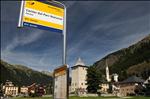 Bus stop in front of the Swiss National Park Centre in Zernez